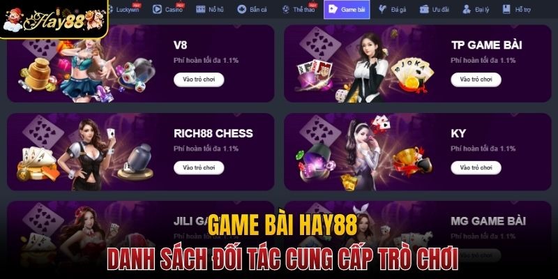 Các nhà phát hành trò chơi bài nổi bật tại Hay88