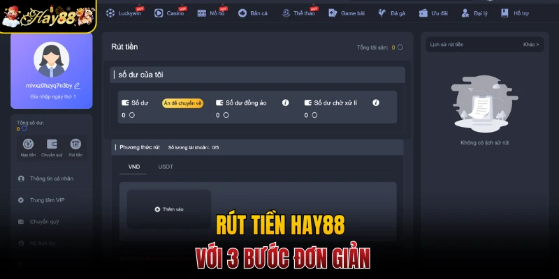Rút tiền Hay88 với 3 bước đơn giản